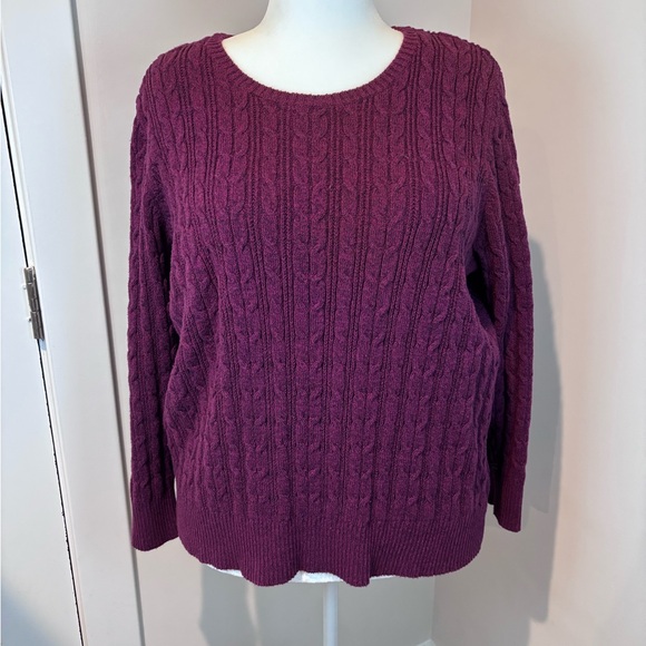 St. John’s Bay 3X Plum Cable Knit Cotton Blend Sweater - Picture 1 of 12